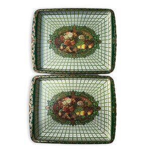 Vintage Daher Decorated Ware Floral Metallic Gold Metal Tray Pair of 2 8"X6"